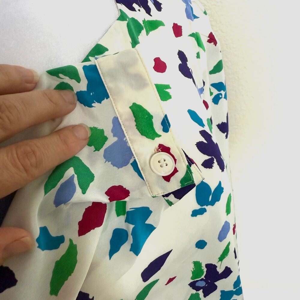 Vintage Maggy Boutique Floral Blouson Midi Dress Size 10 White Multicolor - Picture 10 of 11